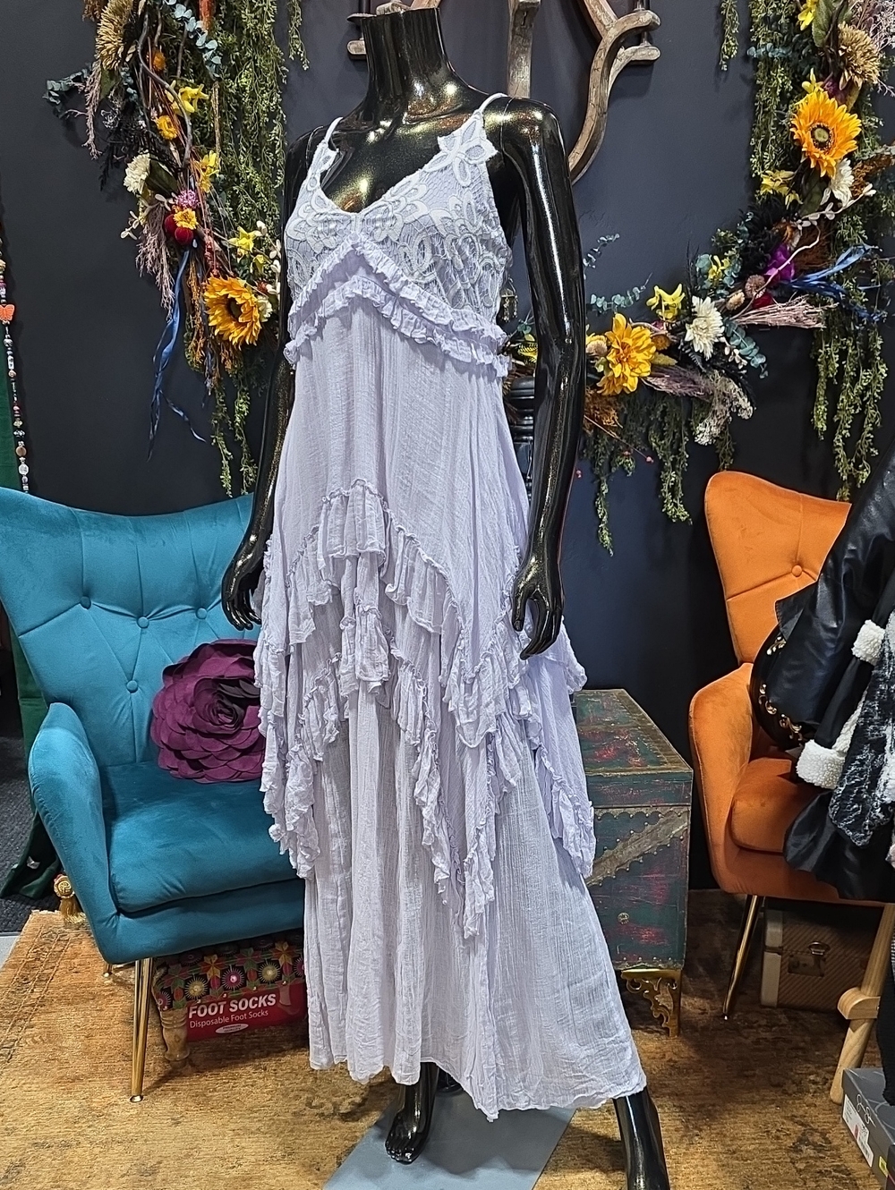 Chelsea & Violet Lavender Ruffled Layered Maxi Dress